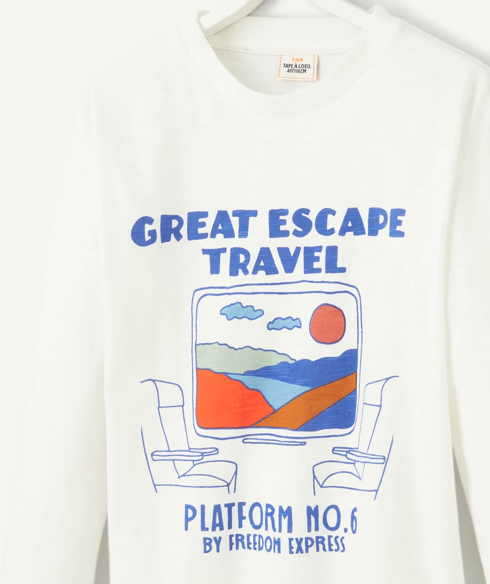 T-SHIRT MANCHES LONGUES GARÇON EN COTON BIOLOGIQUE AVEC MOTIF GREAT ESCAPE