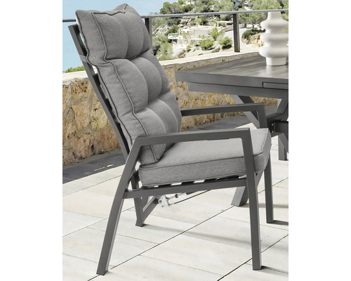 Eetkamerset tuinmeubelset Destiny GARDA 4-zits bestaande uit: 4 fauteuils, tafel, aluminium, keramiek, antraciet