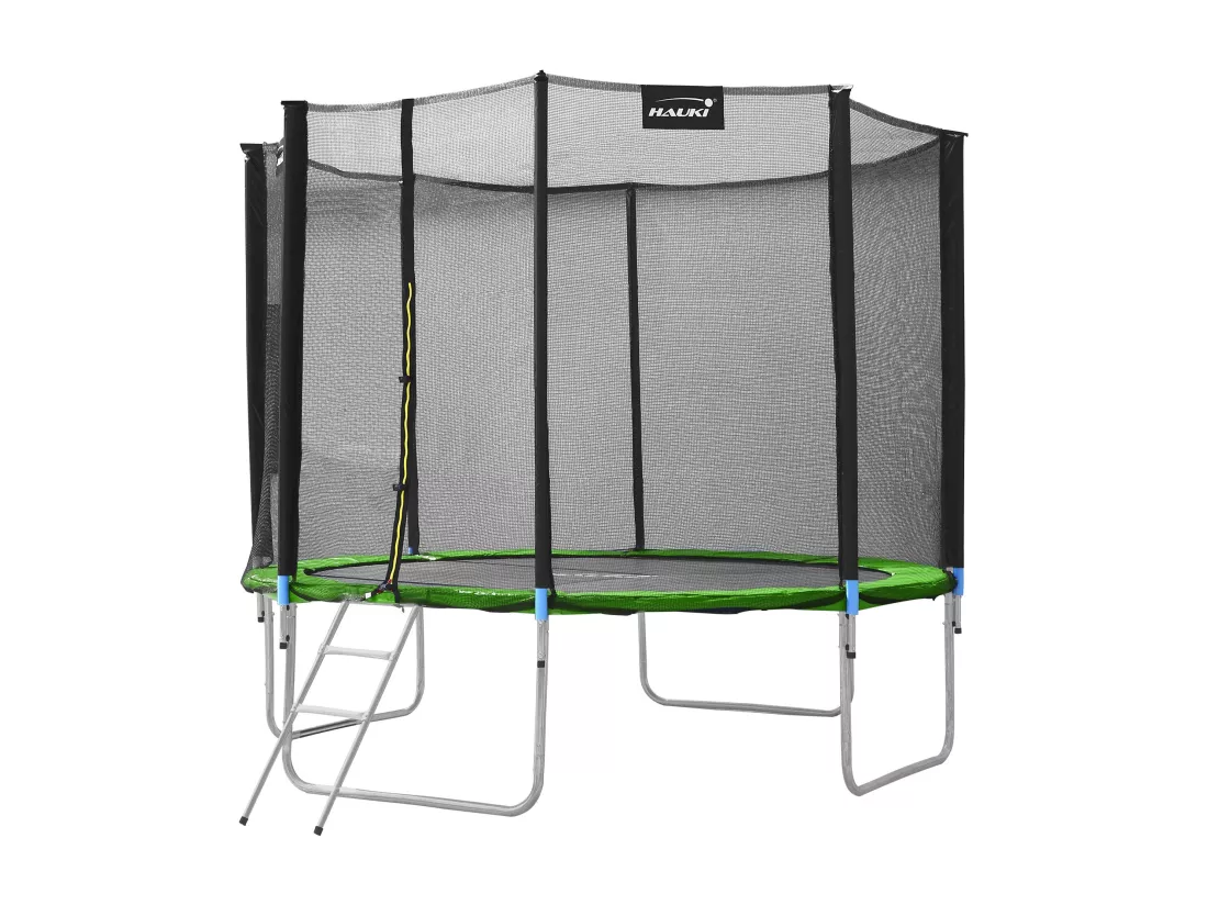 Hauki Trampoline Outdoor, Ø366 cm, vert, certifié GS, trampoline de jardin rond pour enfants jusqu'à 150 kg, set complet avec filet de sécurité, échelle, couverture des bords, barres rembourrées, trampoline stable pour enfants