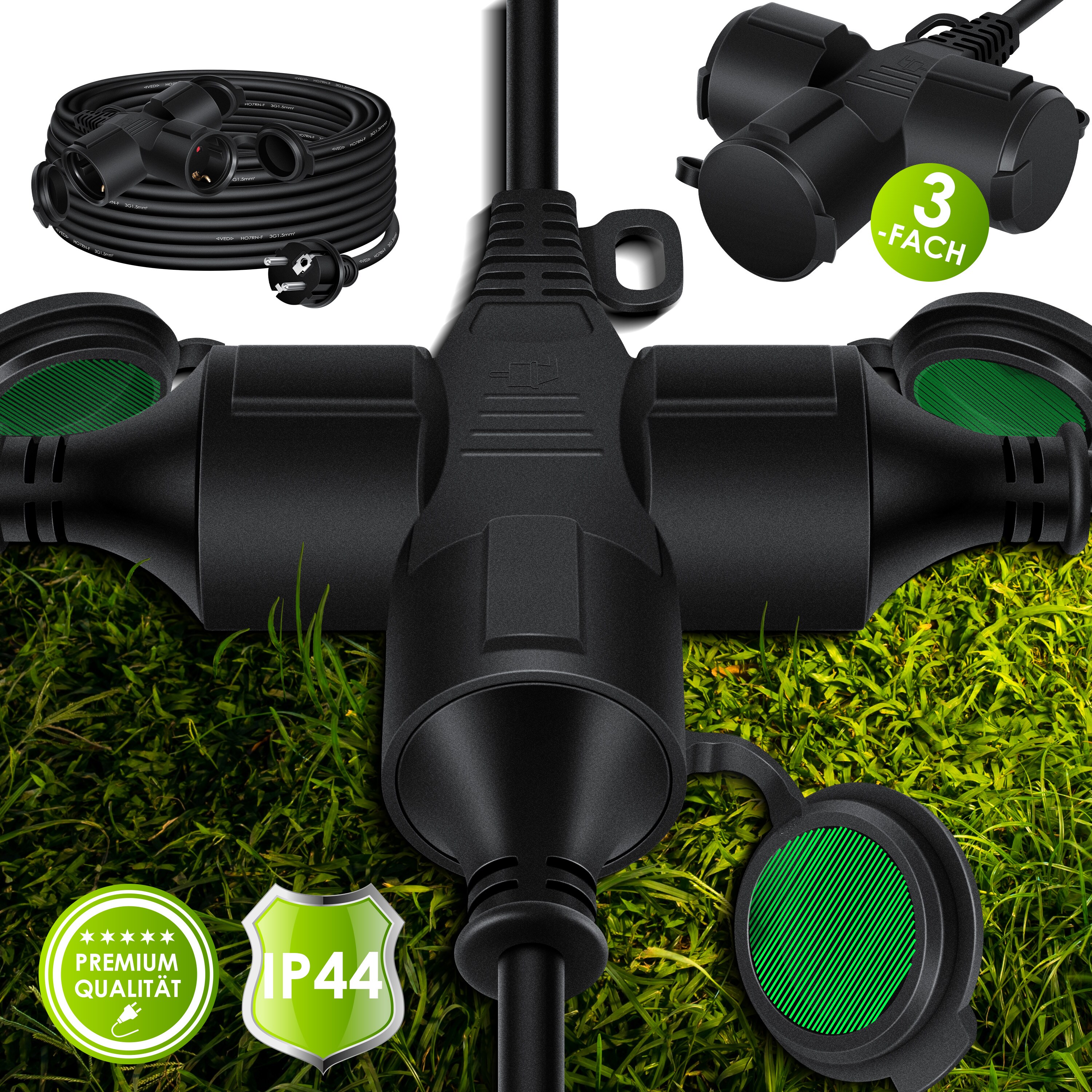 KESSER® Verlängerungskabel mit Schutzkappe Outdoor - für Innenbereich Außenbereich - Verlängerung Stromkabel – 230 V IP44 - Schutzkontakt Baustellenkabel Schutzkontaktstecker