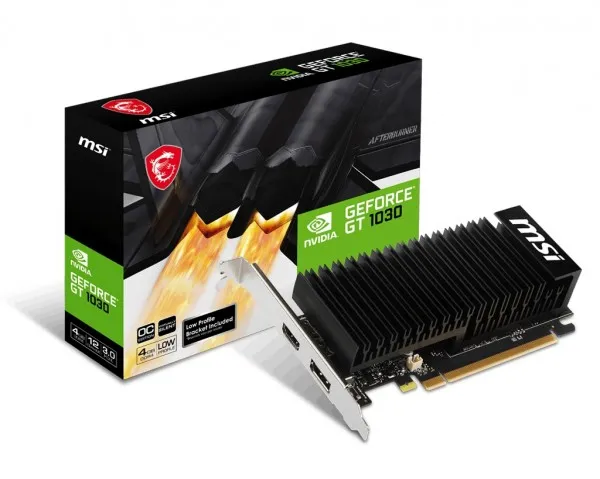 MSI GeForce GT 1030 4GHD4 LP OC - Grafikkort - GF GT 1030 - 4 GB DDR4 - PCI Express 3.0 x16 (x4 mode) lavprofil - DisplayPort, HDMI - blæserløs