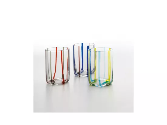 Verre Tirache Zafferano en verre borosilicaté bicolore rouge-gris, boîte de 6 pièces