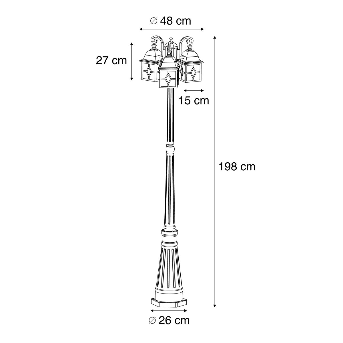 Klassieke buiten lantaarn antiek goud met helder glas 198cm IP44 - London