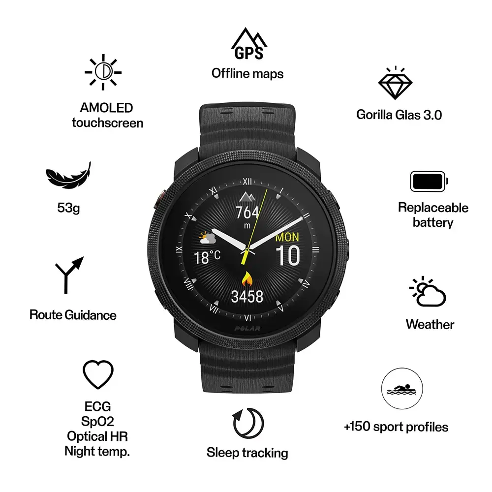Polar Vantage M3 Sporthorloge Zwart/Zwart S-L