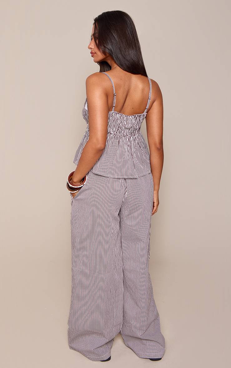 Chocolat Pantalon Petite À Rayures Fines En Coton Avec Taille Élastiquée Ensemble Coordonné