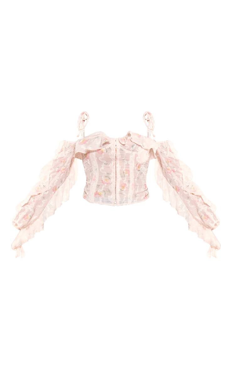 Rose Bébé Top Bardot À Volants Avec Appliqués Floraux Et Fermeture À Crochets