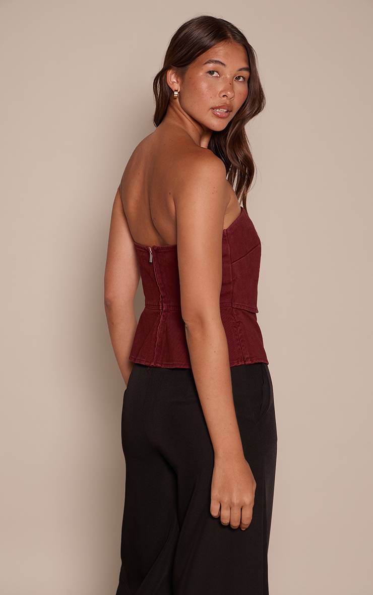 Rouge Bordeaux Top Bandeau Double Couche En Denim