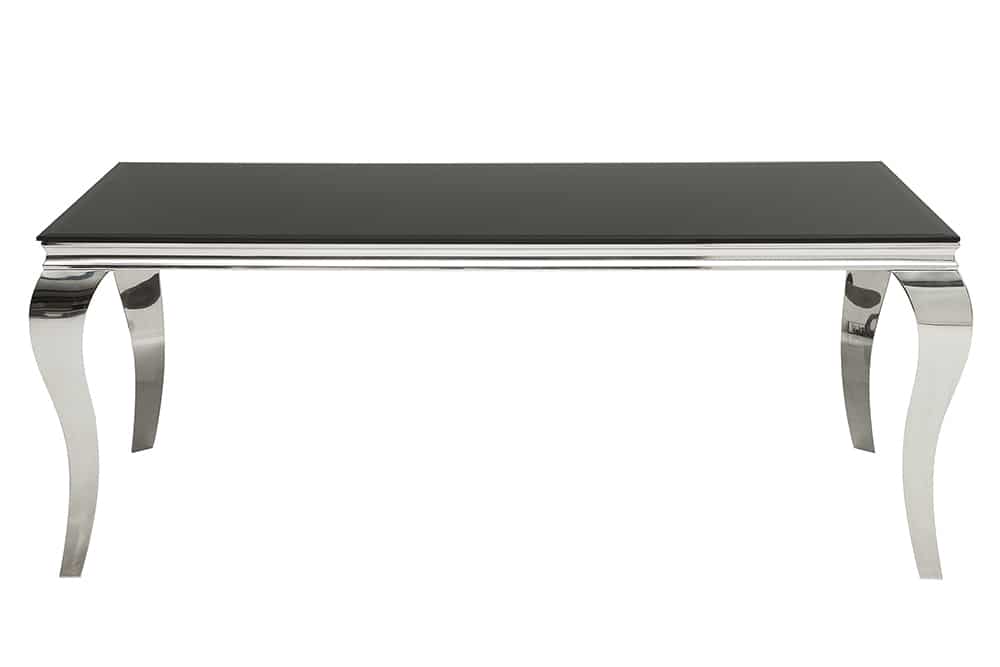 Eleganter Design Esstisch MODERN BAROCK 200cm schwarz Edelstahl Opalglas Tischplatte
