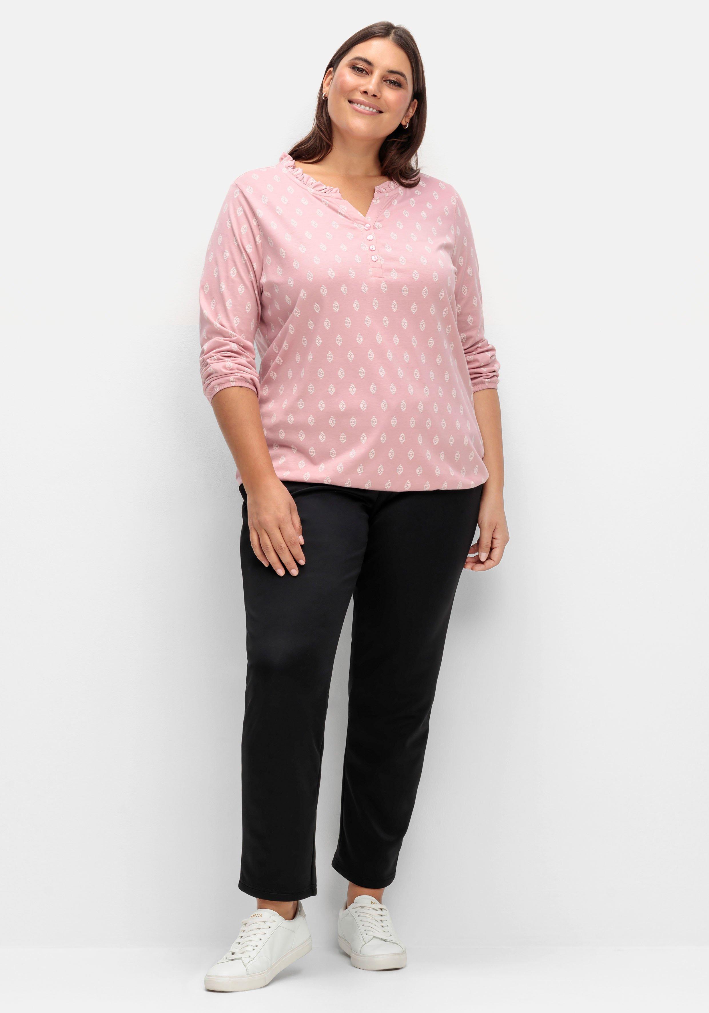 Langarmshirt mit Alloverdruck und kurzer Knopfleiste