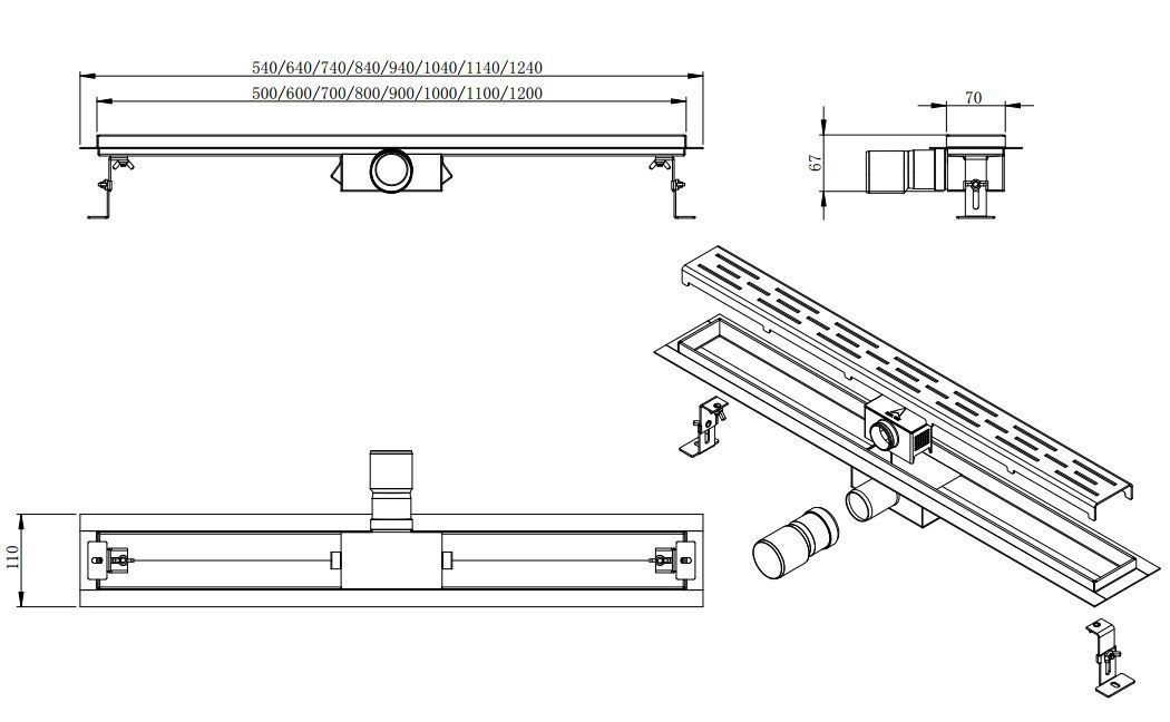 Mueller Luxa RVS douchegoot 80x7cm met flens