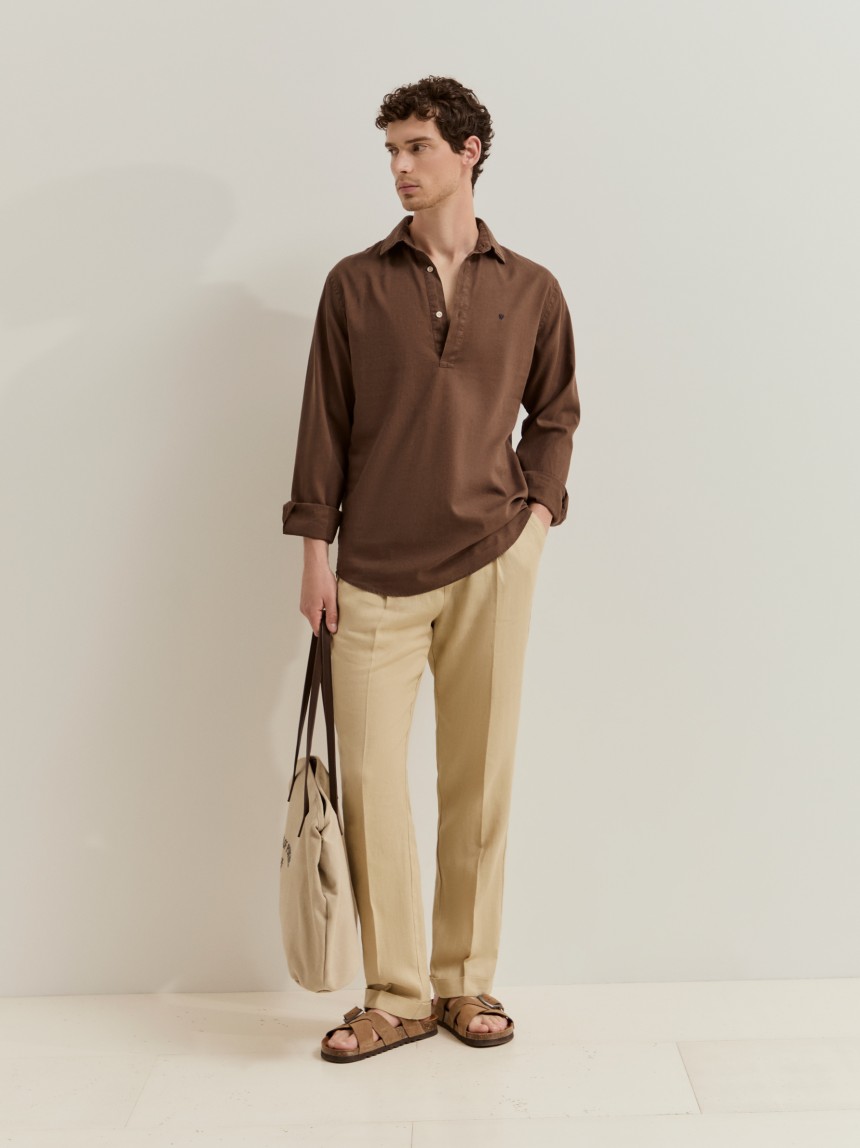 Camisa polo em linho e algodão