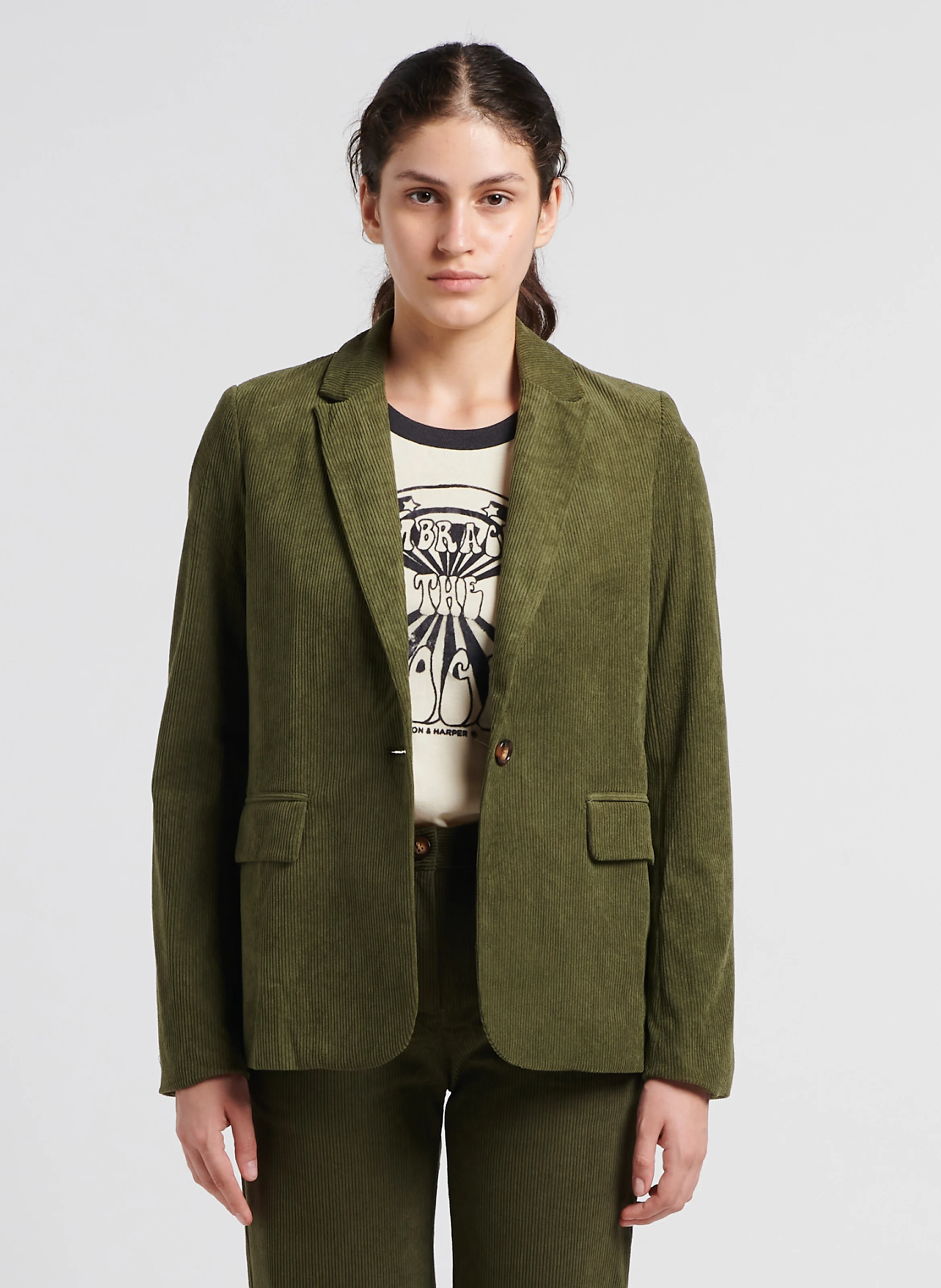 ZIELA - Veste de tailleur en velours côtelé| Kaki