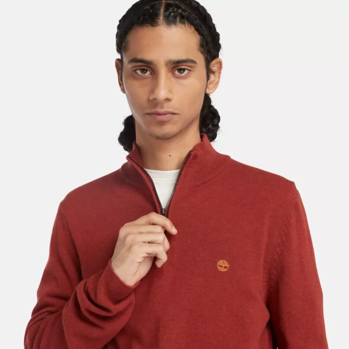 Suéter Cohas Brook com zíper no pescoço para homens na cor vermelha.