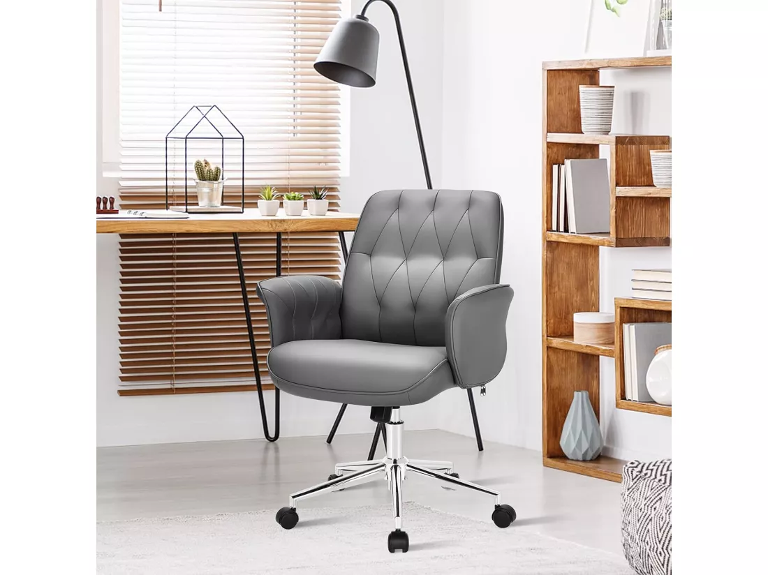 Fauteuil de Bureau Moderne en Cuir PU, Chaise Siège de Bureau à Bascule Réglable en Hauteur, Accoudoirs Rembourrés pour Les Jeux et Le Travail