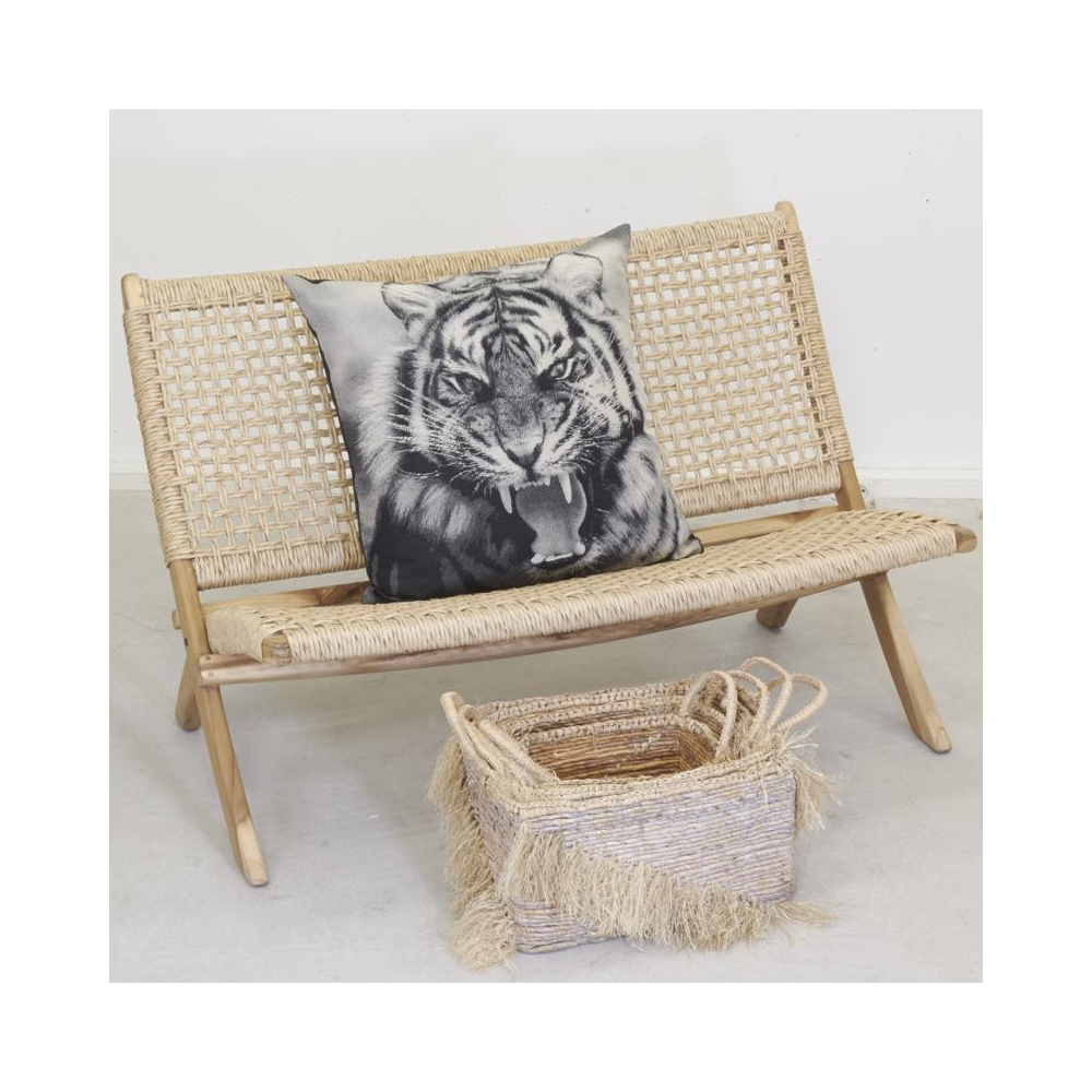 Banc pliant en teck et synthétique beige outdoor
