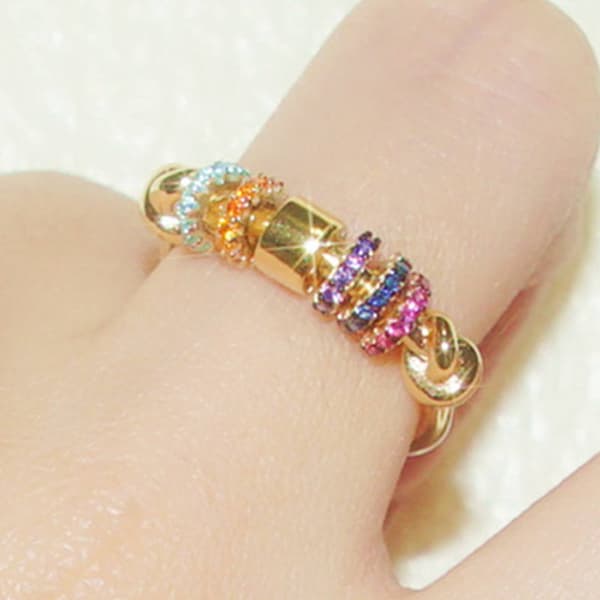 INF Anti-stress ring med roterende perler Flerfarget 18.2 mm