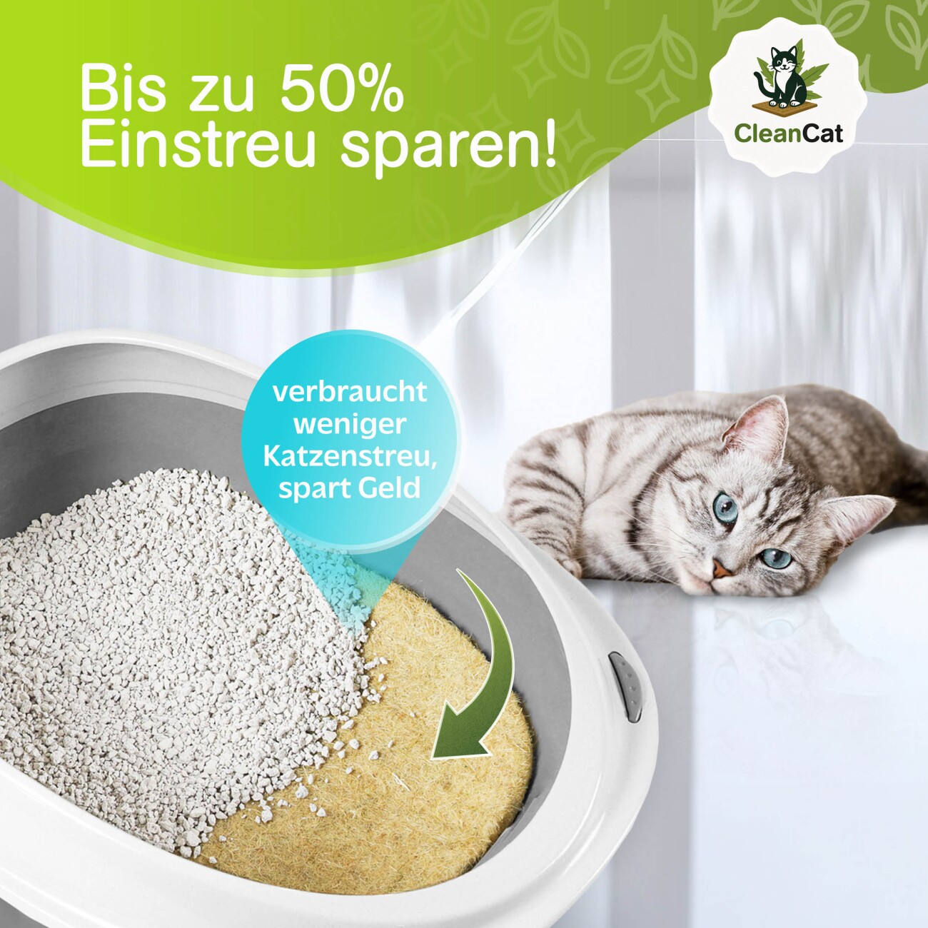 Rohrschneider CleanCat Hanfmatte 5 mm stark als Katzenstreu-Ersatz, zuschneidbar, geruchsneutralisierend 5