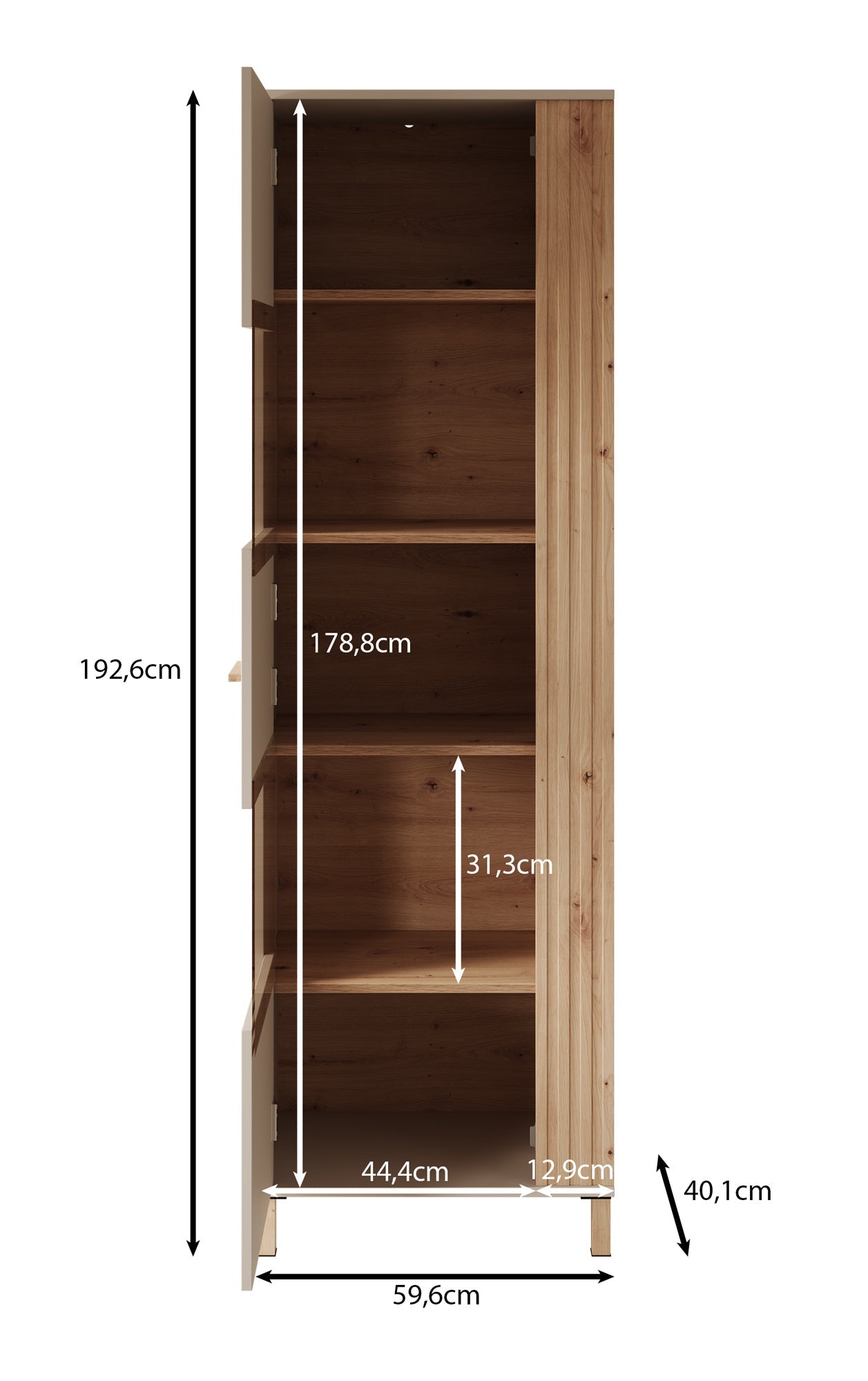 Meubella - Vitrinekast Bahia - Beige - 60 cm