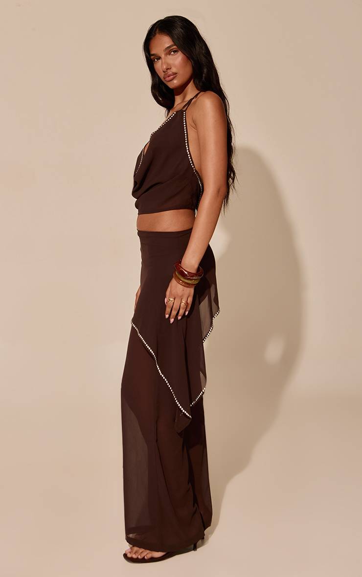 Chocolat Pantalon Co-ord Superposition En Mousseline Avec Détails Cloutés