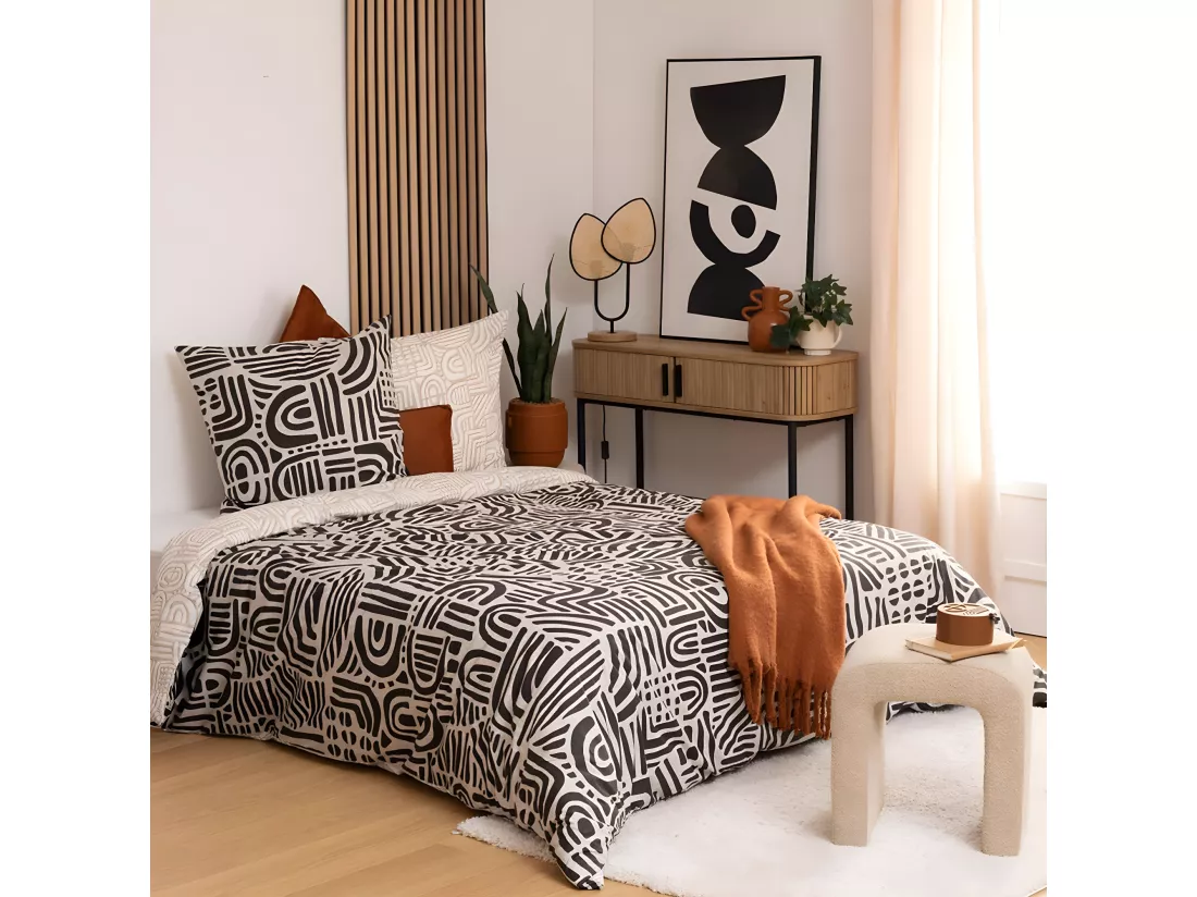 Parure de lit 2 Personnes 240 x 220 cm Housse de couette avec 2 taies en Coton Imprimé Tipu