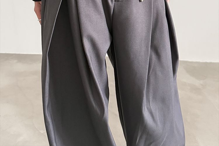 Nahagin - Hoge taille effen omgekeerde geplooide wijde broek