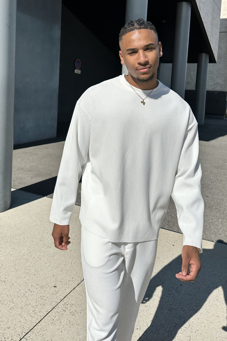 Ensemble 2 pièces pull + pantalon blanc