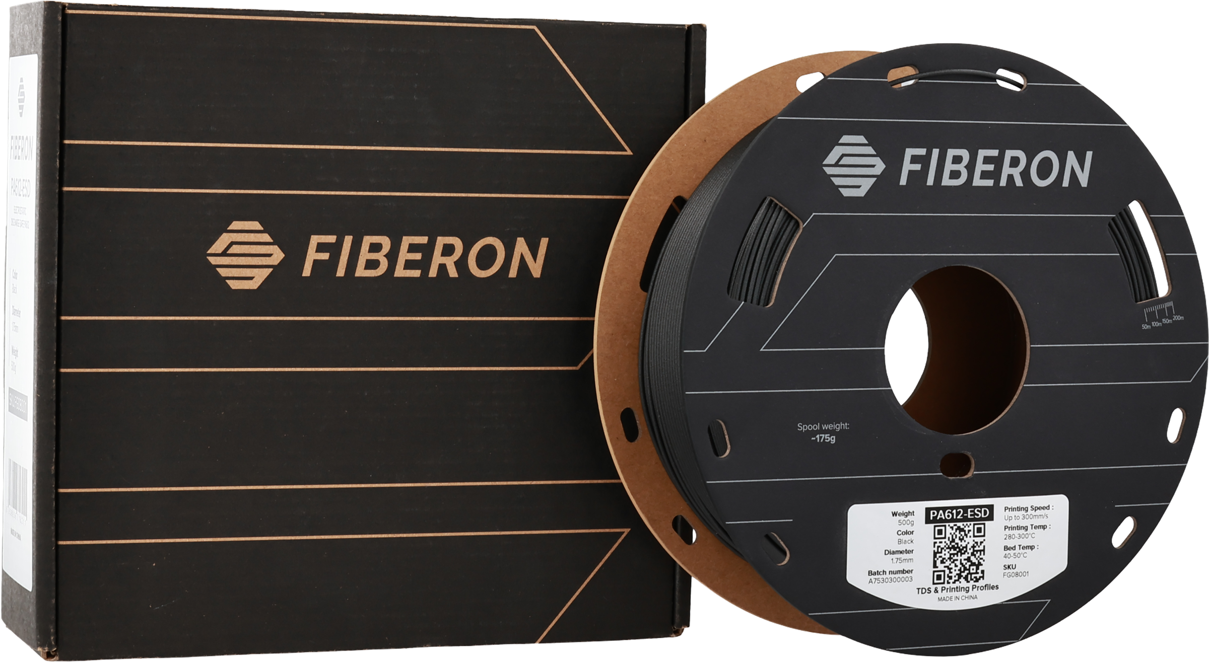 Polymaker  Fiberon™ PA612-ESD Black, 1,75 mm / 500 g    Technisches Filament für ESD-sichere Anwendungen
