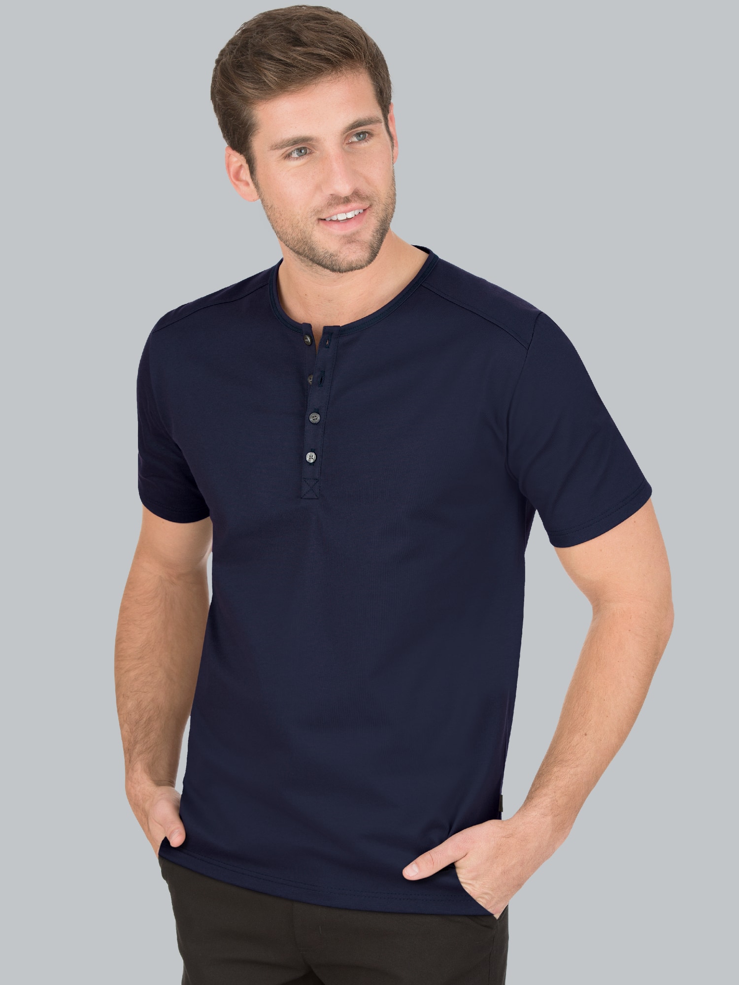 T-Shirt mit Knopfleiste DELUXE Baumwolle Navy