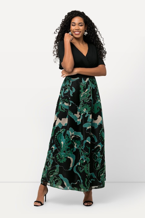Ausbrenner-Maxikleid, A-Linie, V-Ausschnitt, Halbarm