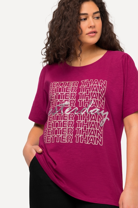 T-Shirt, Schriftmotiv, Pailletten, Rundhals, Halbarm