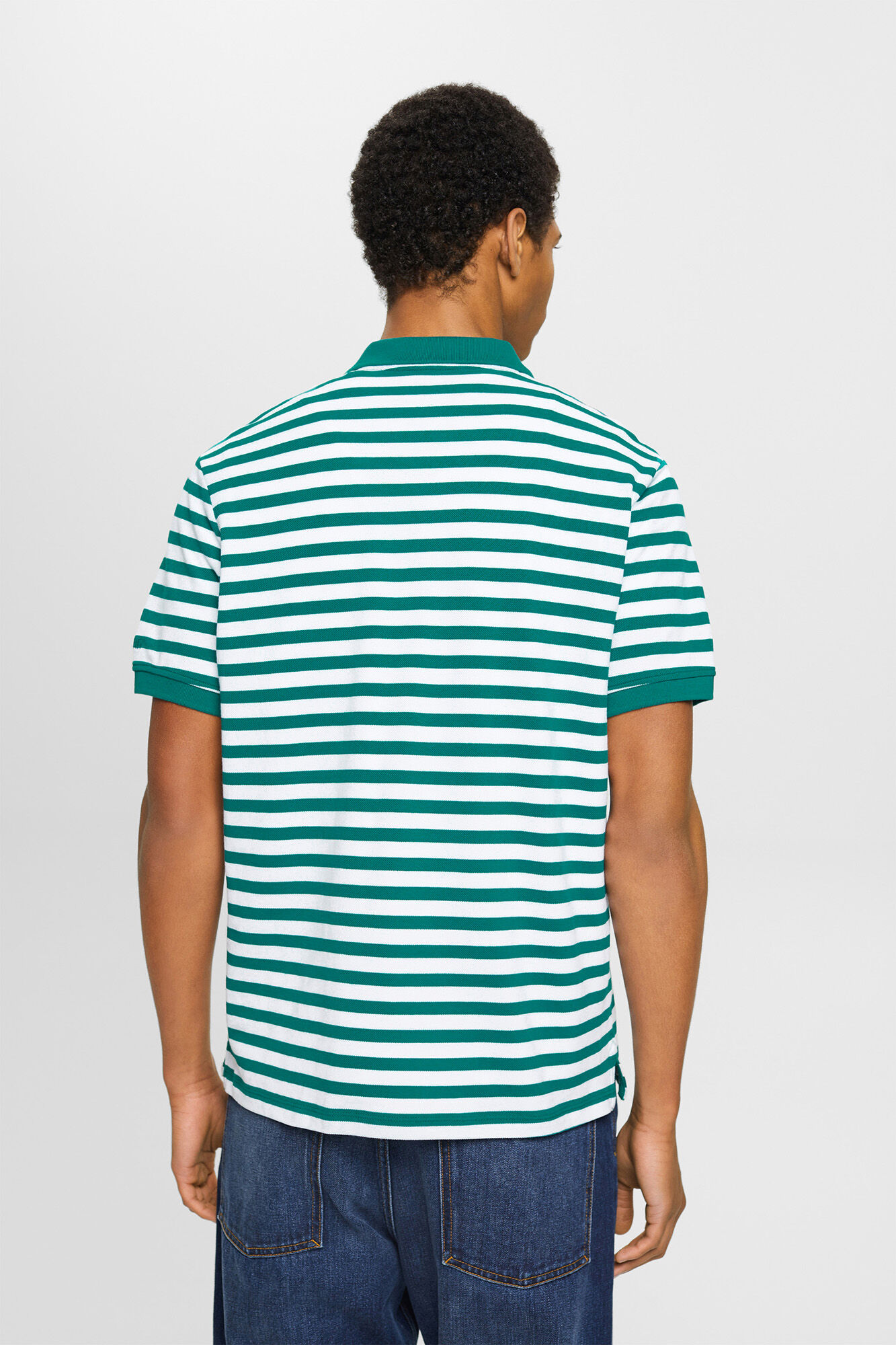Camisa polo básica listrada em algodão piqué - Estampa verde