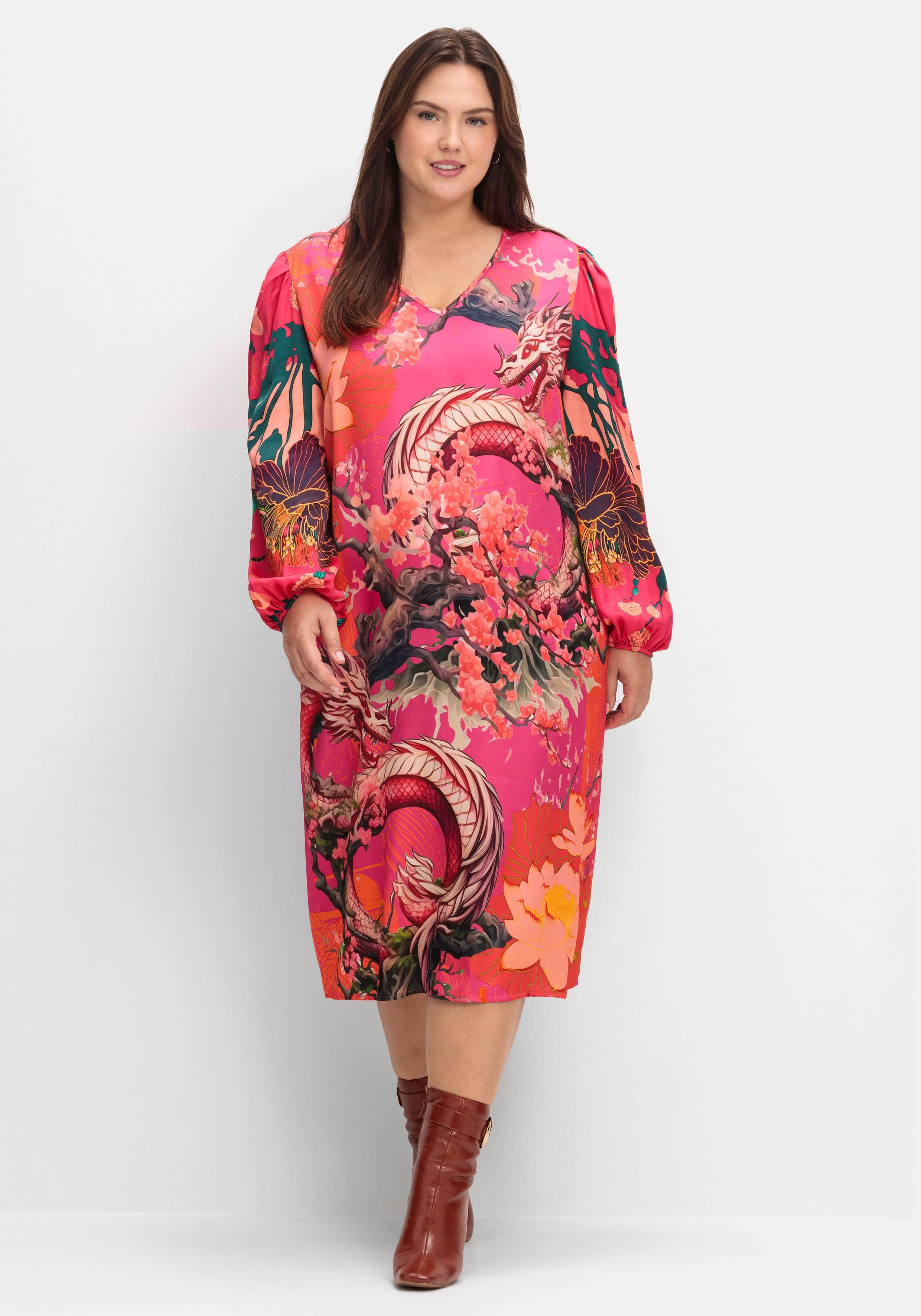 Kleid aus Viskose-Satin, im Multicolor-Muster