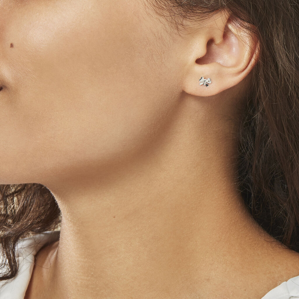 Boucles D'oreilles Puces Bartholomee Papillon Or Blanc