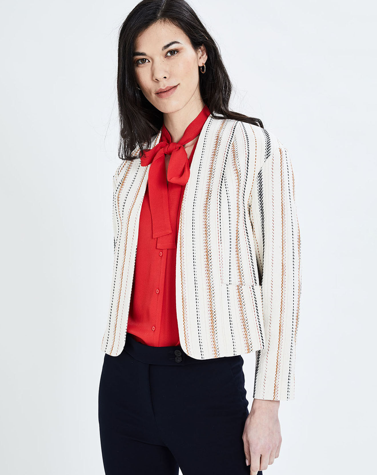 Caroll Veste Margot à rayures ivoire