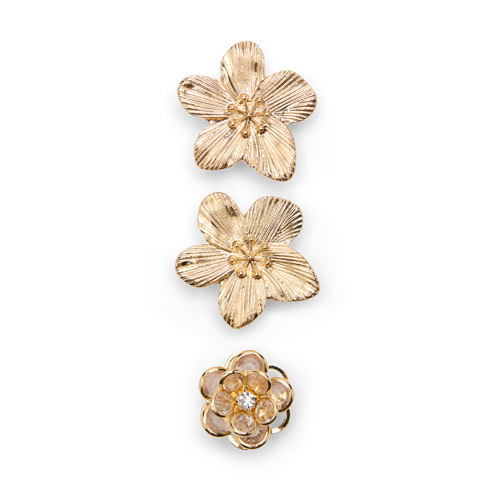 3-Pack goudkleurige bloemen buttons