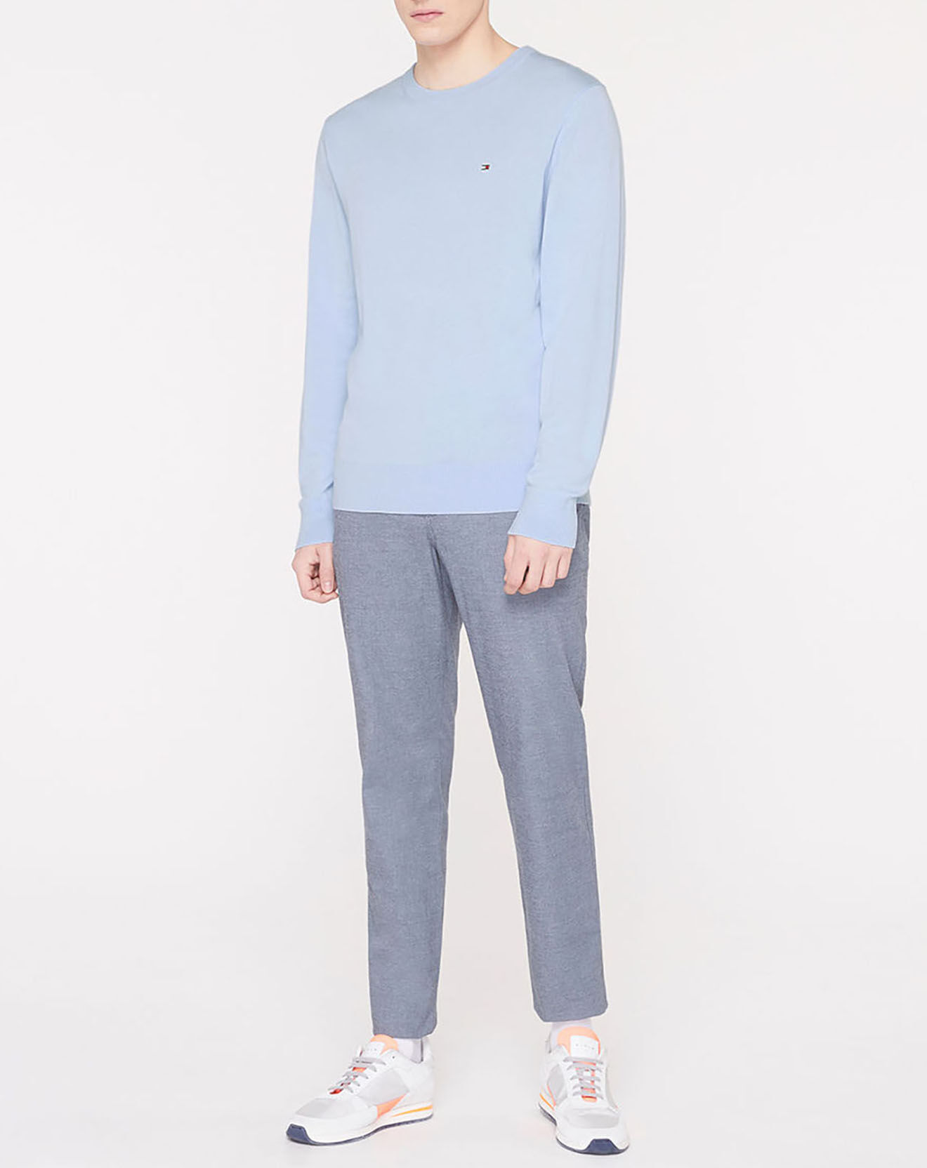 Tommy Hilfiger Pull en Coton Bio & Soie bleu clair