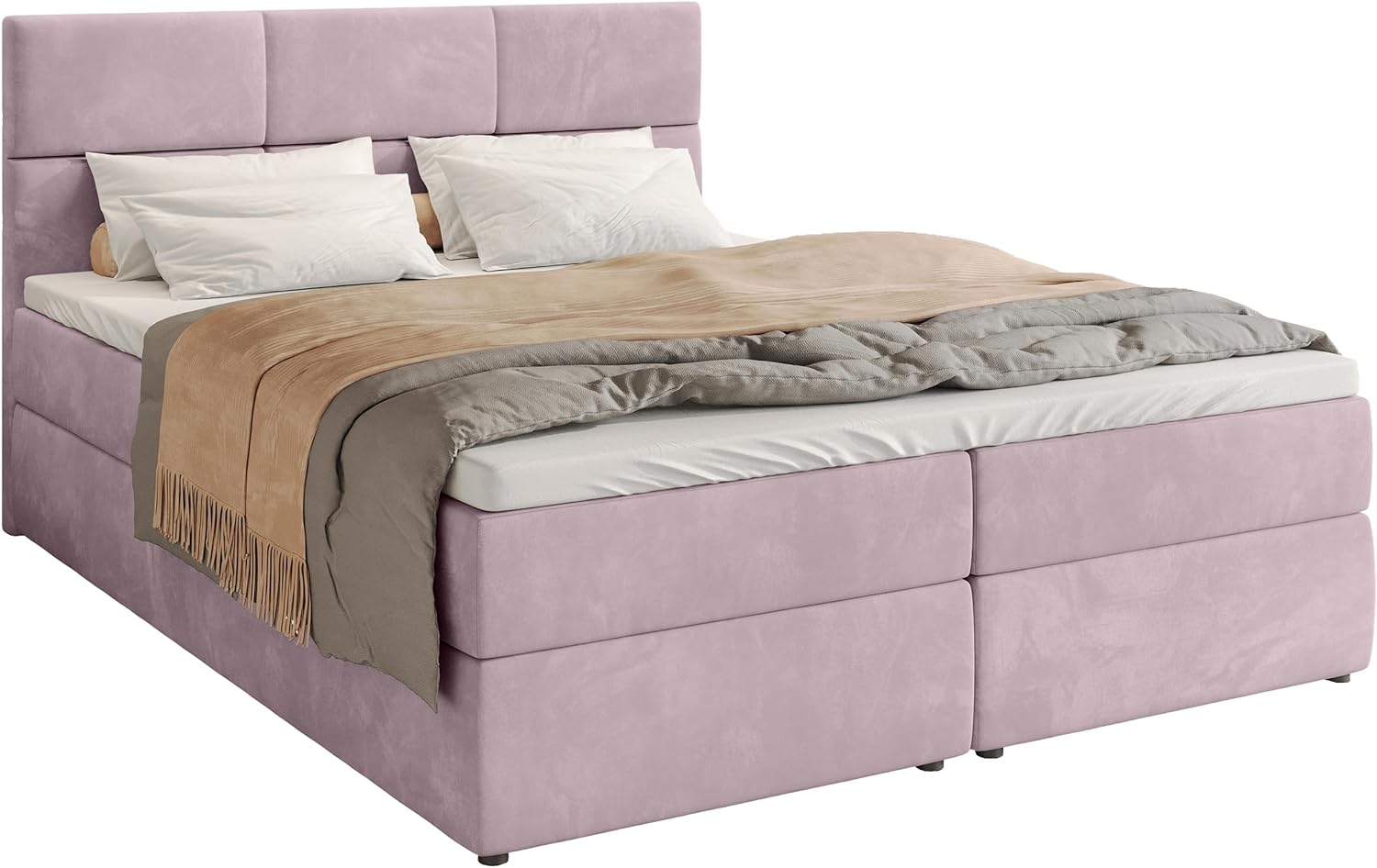 BROMARKT Boxspringbett mit Bettkasten Polsterbett mit Bonell-Matratze und Topper Doppelbett mit Stauraum Bett für Schlafzimmer gepolstertes Kopfteil Boston 160x200 Härtegrad H3 Samtstoff Puderrosa