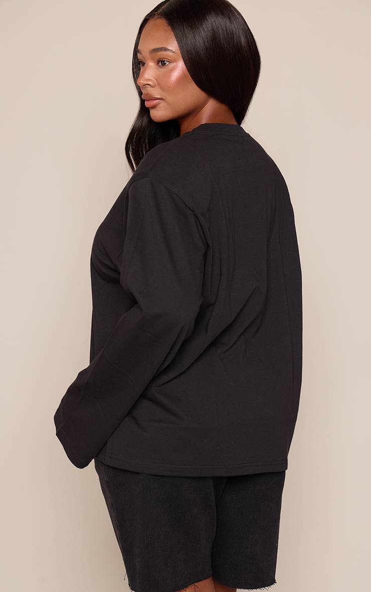 Noir T-shirt Grande Taille En Coton À Manches Longues Avec Épaulettes Et Coupe Oversize