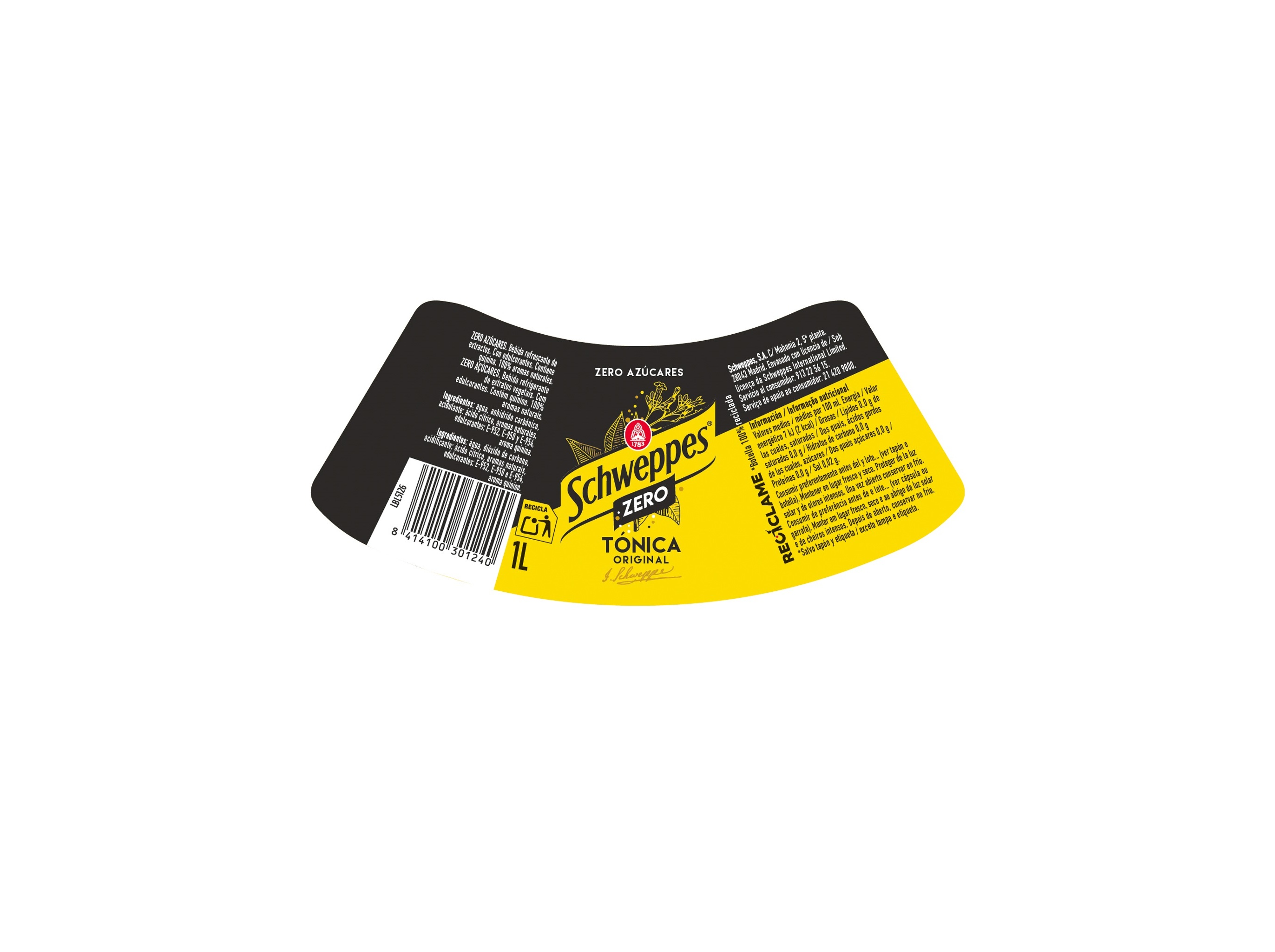 ÁGUA SCHWEPPES TÓNICA REGULAR ZERO 1L