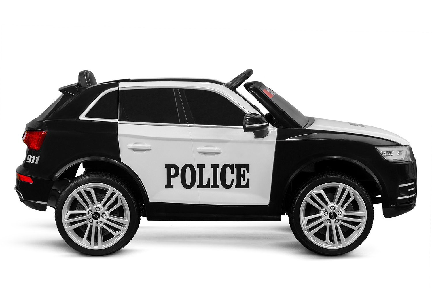 Carrinho elétrico infantil Kidix Audi Q5 Police com 2 baterias de 40W 12V 7Ah.