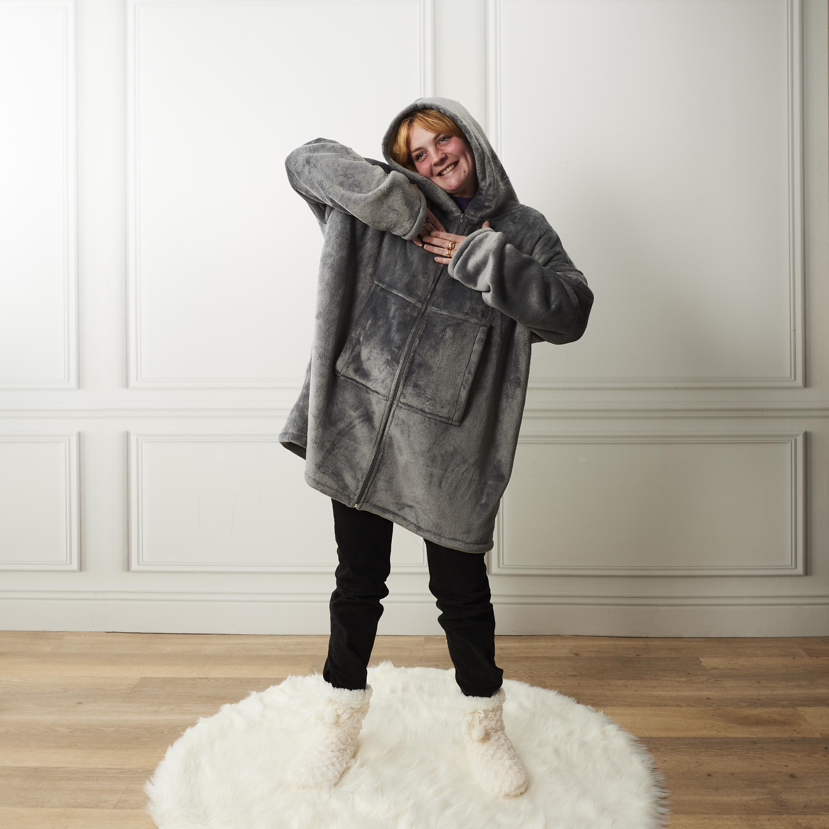 SWEAT CAPUCHE FERMETURE INTERIEUR SHERPA GRIS