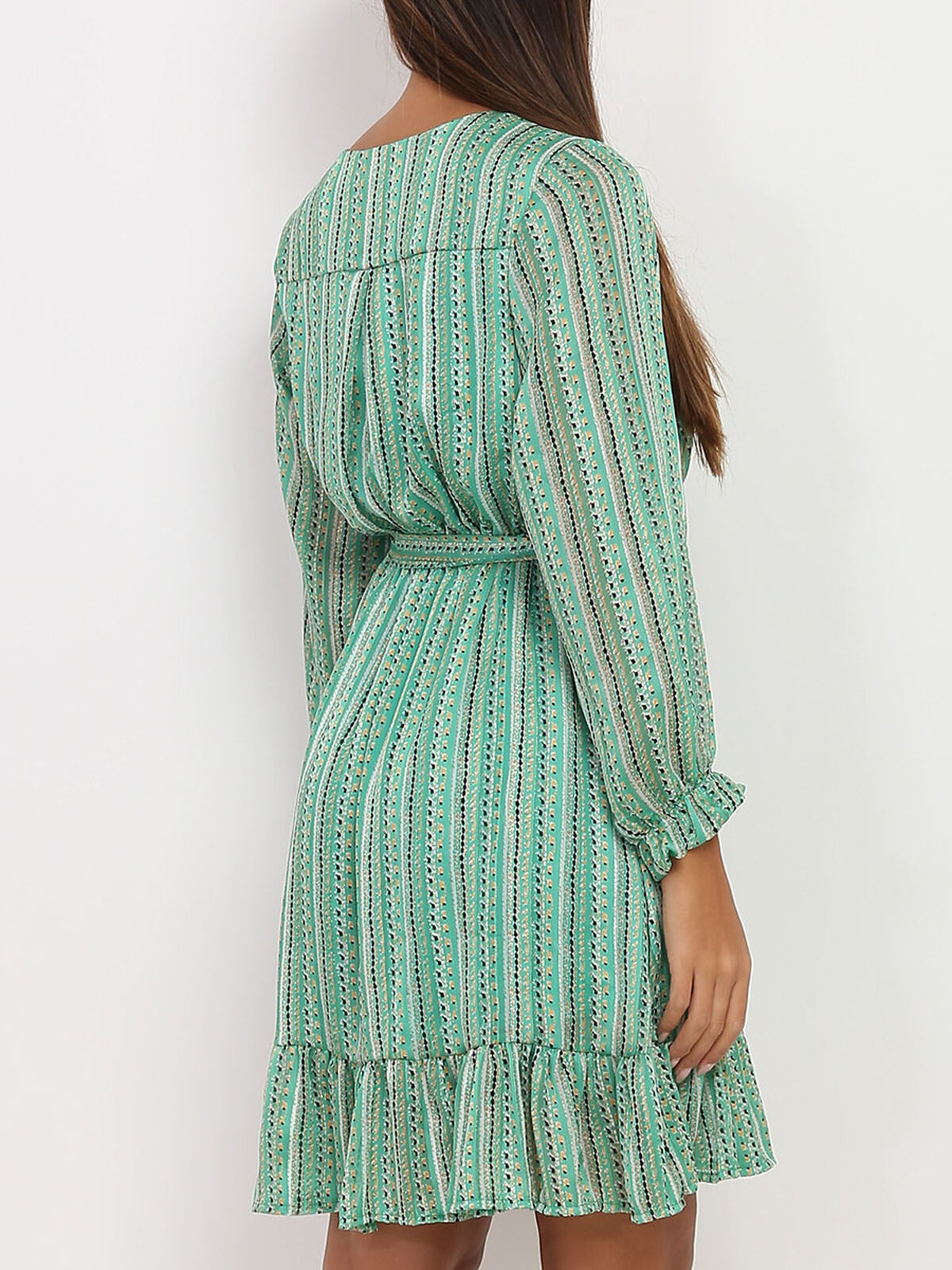 Robe patineuse à motifs et lurex- Vert