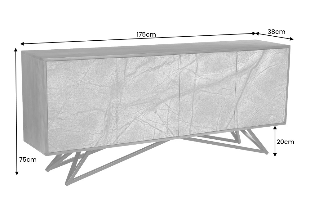 Massivholz Sideboard MOUNTAIN SOUL 175cm echter Naturstein schwarz Akazie Anrichte