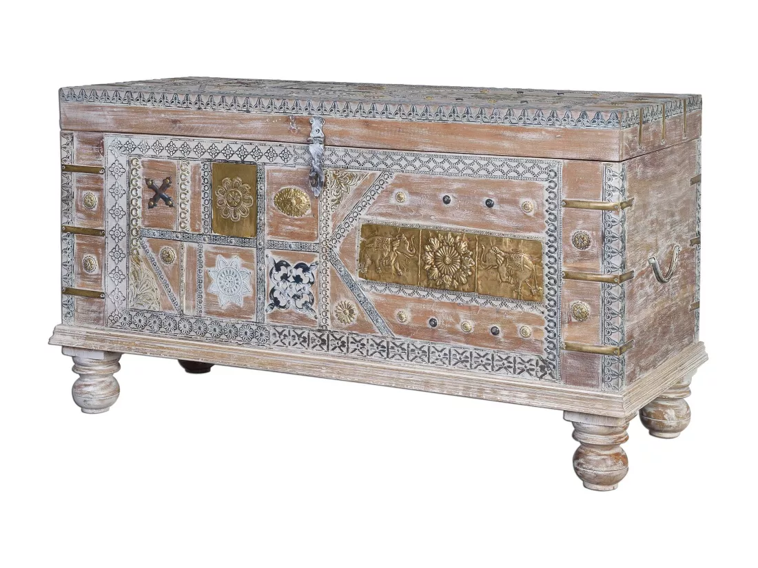 Coffre de mangue blanche vieillie Blanco.Giner y Colomer.57x40x100