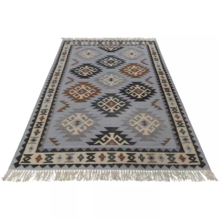 Green Looop Handweb-Teppich Blancard blau
