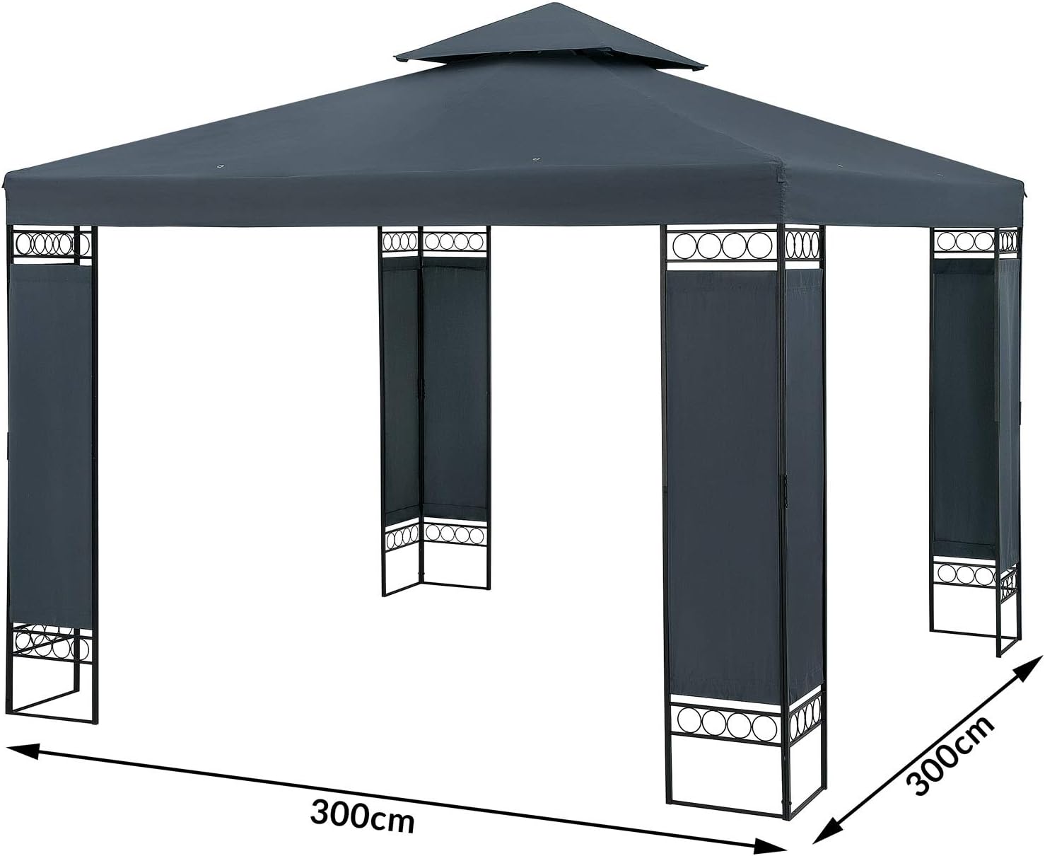 CASARIA® Pavillon Lorca 3x3m Metall Wasserabweisend UV-Schutz 50+ mit Seitenteile Stabil Gartenpavillon Modern Anthrazit