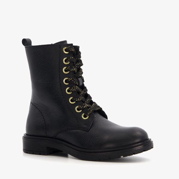 Groot leren meisjes veterboots met gouden details