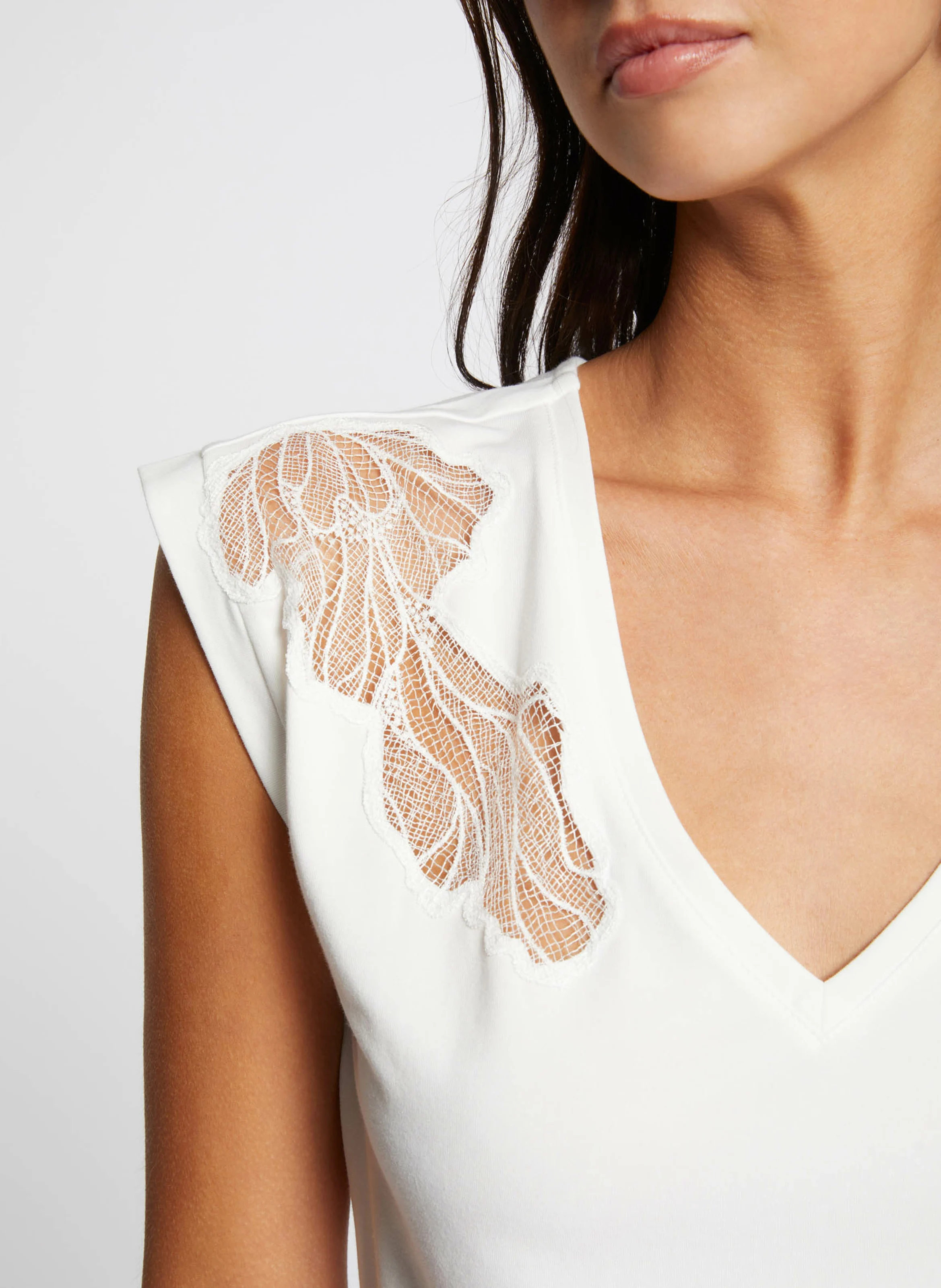 DILAYA - Tee-shirt manches courtes à dentelle | Blanc