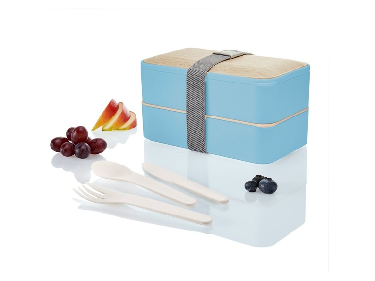 Lunchtrommel, 2 compartimenten, incl. 3-delig bestek