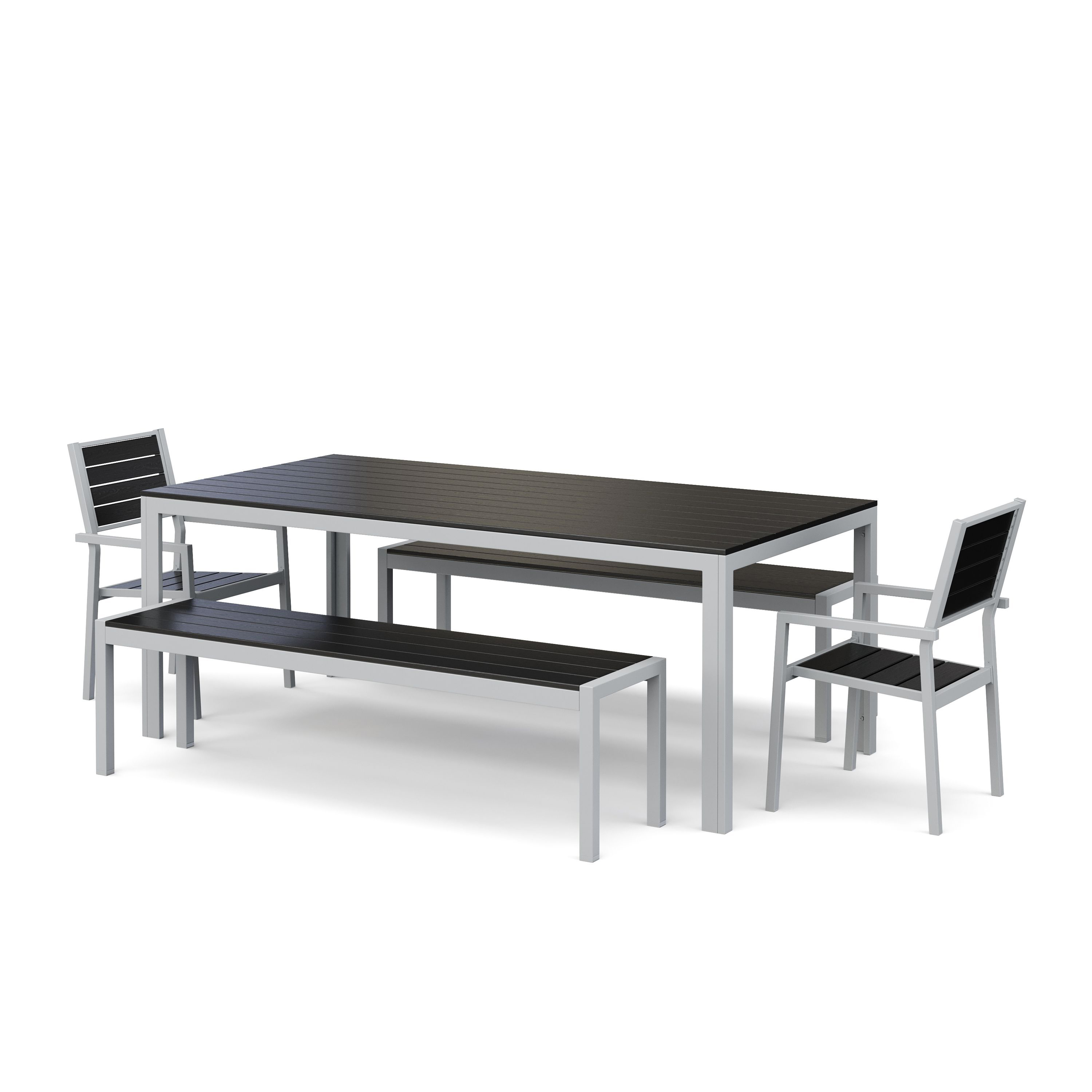 Gartenmöbel Set KAVO 2 Stühle + 2 Bänke anthrazit